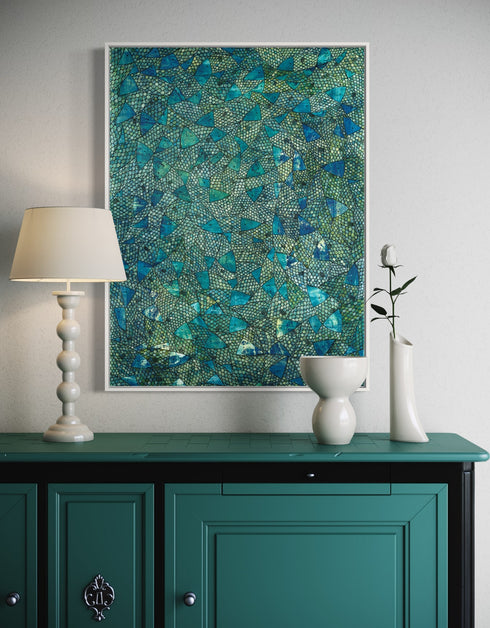 Blue Green Sardines | Framed Giclee Print on Canvas